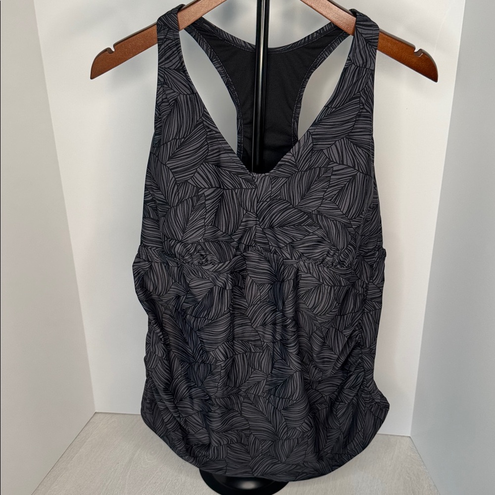 Kona Sol Black Leaf Pattern Swim Top